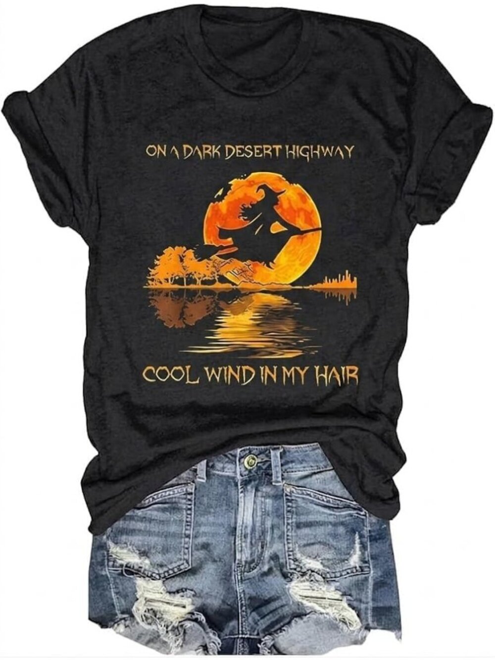 Women's Black 1 Round Neck Short Sleeve Halloween Horror Graphic Tee Shirts